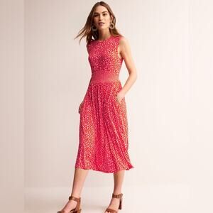 Boden Thea Sleeveless Midi Dress Red Pink Floral 16 NWT